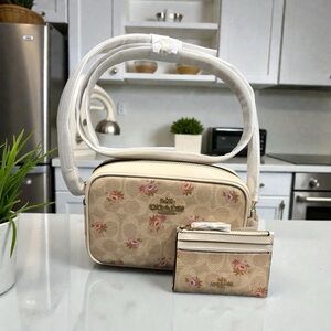 Coach Floral Mini Jamie Crossbody Bag and Card Holder Set in Sand Multi NWT